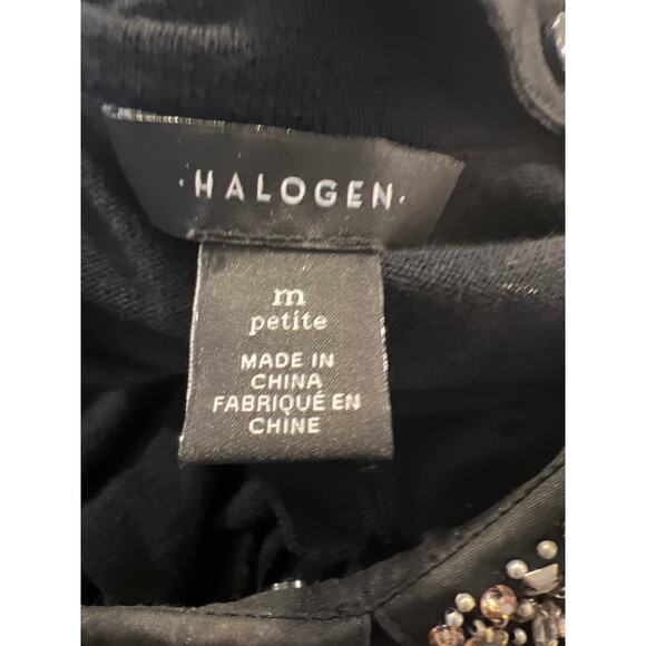 Halogen Women’s Petite Embellished Collar Trim Pullover Sweater Size M Black - Picture 4 of 4